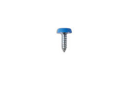 31545 Vehicle number plate fixing screws with a blue collar, suitable for EU style plates.