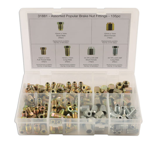 Laser Tools 31881 Assorted Brake Nut Fittings 135pc