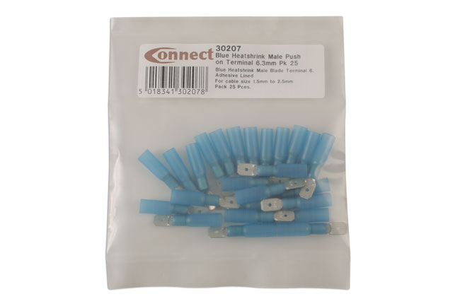 30207 Blue Heat Shrink Male Push on Terminal 6.3mm 25pc