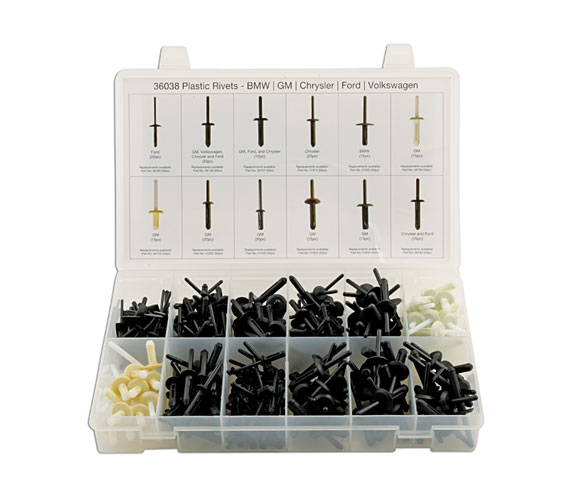 Laser Tools 36038 Assorted Plastic Trim Rivets 235pc