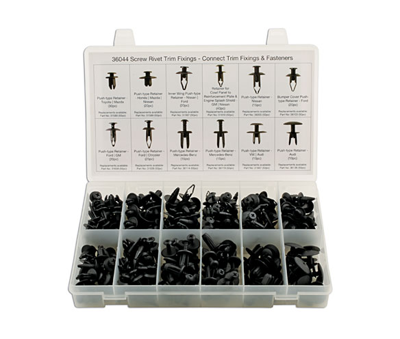 Laser Tools 36044 Assorted Screw Rivet Trim Fixings 240pc