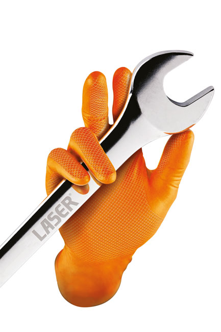 Laser Tools 37301 Grippaz Large Orange Nitrile Gloves Box 50pc/25 Pairs